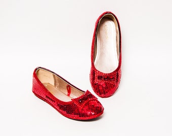 Youth - Toddler - Girls Flats Red Sequin Dress Shoes with Rhinestone Bows