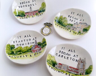 Unique engagement gifts for couple custom ring dish from your photo personalized and hand painted by Cathie Carlson