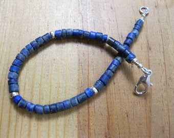 Lapis Heishi, Sterling Silver Bracelet, Mens Beaded Bracelet, Native American Bracelet, Heishi Bracelet, Mens Bracelet, Lapis Bracelet