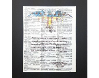 Declaration of Independence on Vintage Dictionary Page Art Print, Wall Decor, Digital Manipulation with Sparks of Glitter,
