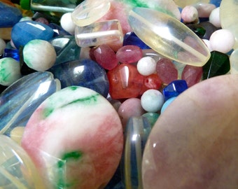 Colorful Glass Bead Mix - Assorted Colors Sizes Shapes - 3 ounces (over 50 pcs)