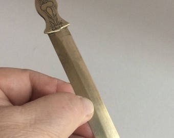 Antique chinese letter opener. Ornate brass letter ooener. Office supplies. Decorative letter opener.
