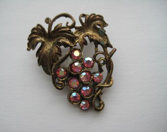 VTG Pink Rhinestone Grape Cluster Brooch