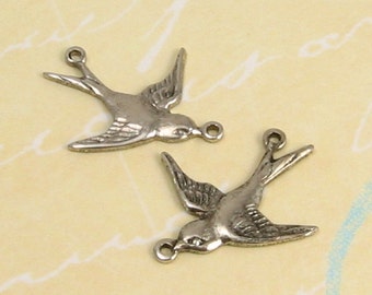 Antique Silver Bird Connector, 1 Pair, AS37-2