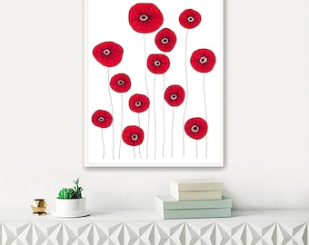 Original Drawing - Poppy Flowers 2 - 8.5x12" up to 24x34" Art Print, Wall Decor, Illustration
