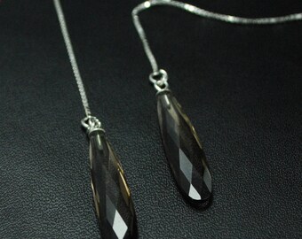 Smoky Quartz Earrings (Sterling Silver Threaders) - AAA Quality