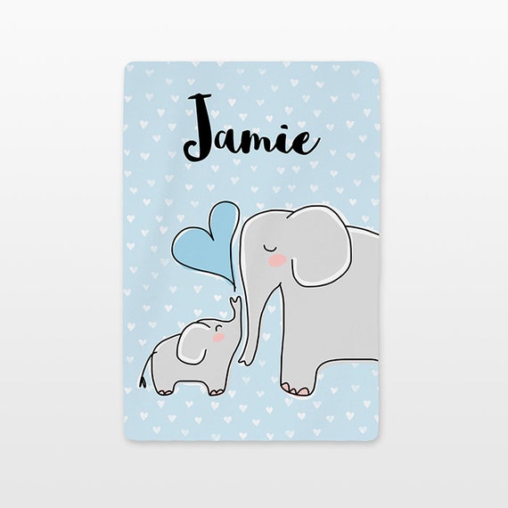 Elephant Personalized Baby Blanket Name Custom Gender Neutral Baby Boy Baby Girl Minky Fleece Unique New Baby Gift Idea Animal Gray Blue