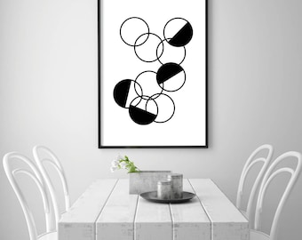 Black Circle Print, Modern Art Print, Mid Century Abstract, Circle Art, Circle Wall Art, Scandinavian Digital Print, Black Mid Century Print