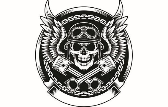 Motorcycle Logo 13 Skull Pistons Wings Chain Shield Bike