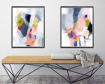 Abstract Painting, Set of two Giclee Prints. Abstract wall art, 8x10 Fine art print, nursery art, Colorful abstract art print. Geometric.