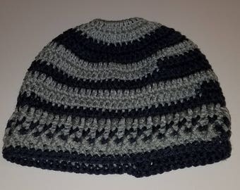 Hand Crocheted Messy Bun Ponytail Holder Team Spirit Blue Gray
