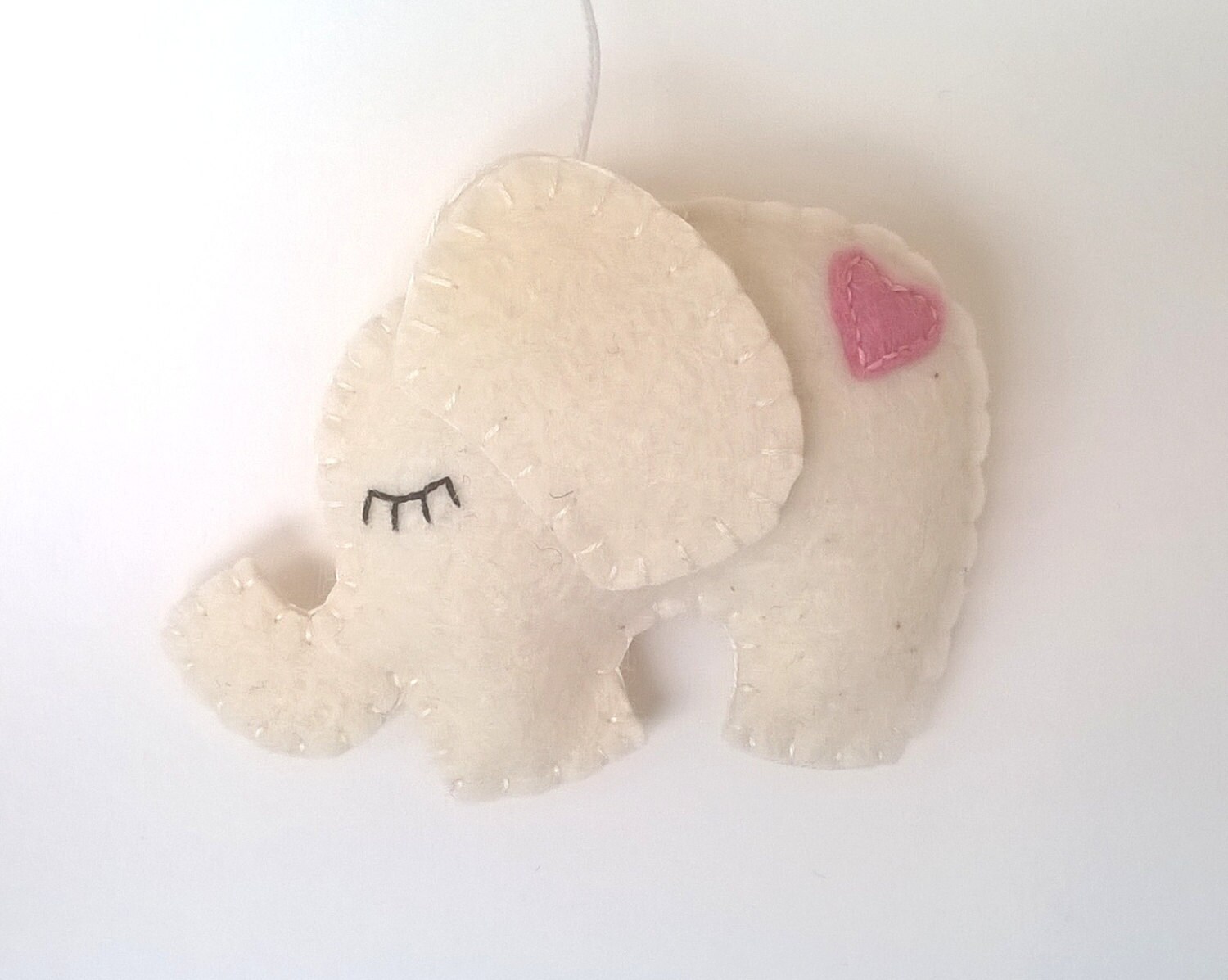 Felt elephant ornament White elephant with pink heart felt