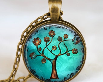 Copper Tree necklace ,Tree of life turquoise blue jewelry , copper tree of life pendant , handmade jewelry, photo pendant