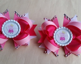 Peppa Pig princess fairy hair bows. Set of 2. Perfect for piggy tails :)
