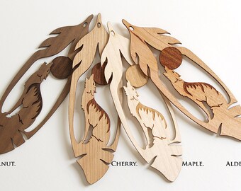 Howling Wolf Feather Bookmark, Wood Bookmark, Bookmark Exchange, Laser Cut Bookmark, Bookmark, Unique Bookmark, Wolf Gift