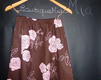Sample SALE - Will fit Size S/M - Ready to MAIL - A-line SKIRT - Chocolate Brown and Pink Roses - by Boutique Mia