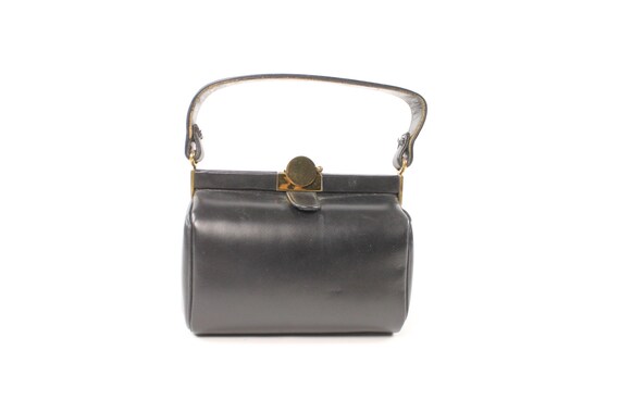 Vintage 40s 50s Leather Box Purse Small Black Handbag Evening