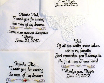 Embroidered Wedding Hankerchiefs Wedding Gift 4 Mother & Father of the Bride By Canyon Embroidery