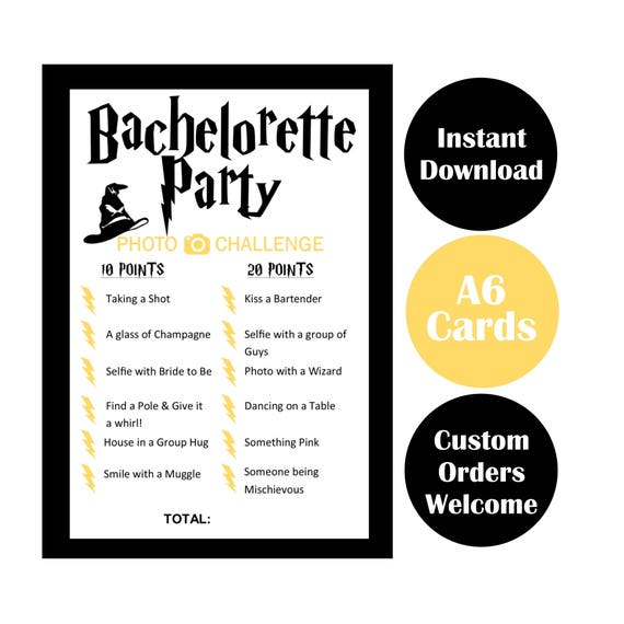 harry potter themed bachelorette party game cards scavenger