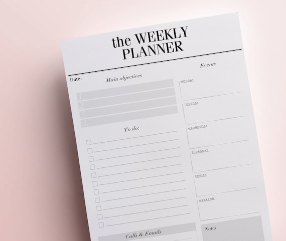 Weekly Planner Printable Detailed Week in Review Desk Pad