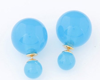 Double Pearl Earrings, Double Ball Earrings, Double Sided Earrings, Double Stud Earrings