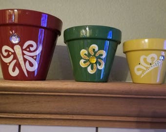 Hand Painted Butterfly Clay Pots