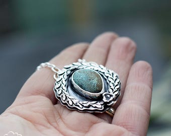 Turquoise and sterling silver double layered pendant with succulant accent - Everlasting -