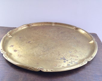 Vintage brass tray Round serving tray Large round metal tray Ornated engraved brass tray