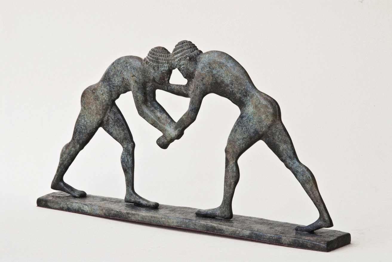 Wrestling Sculpture Bronze Greek Athletes Statue Ancient