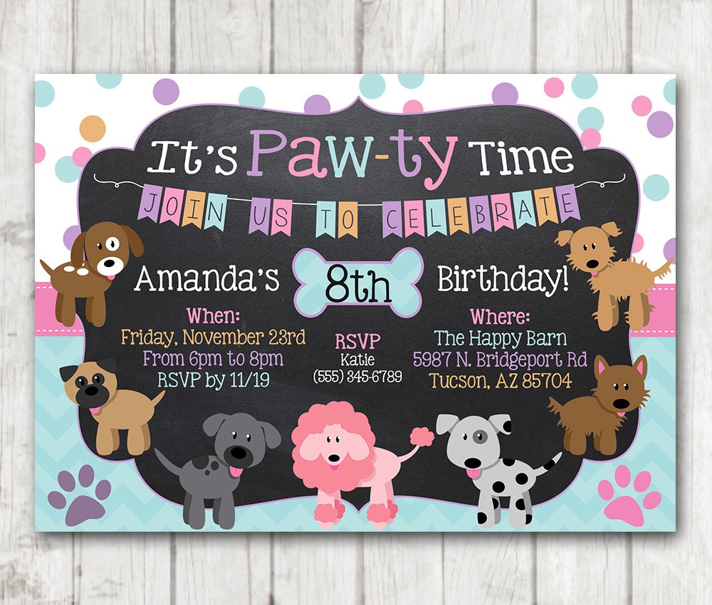 printable puppy birthday invitation pawty invitation invitation doc