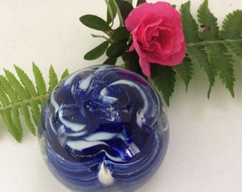 Vintage paperweight - desk accessory - Blue - Art Glass - Library Decor - gift idea - Office Decor - Collectible blue glass paperweight