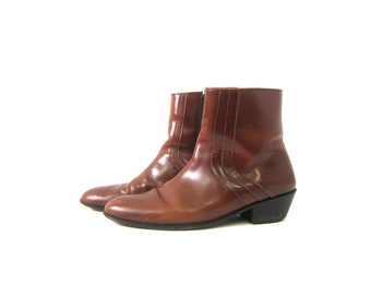 Vintage men's Boots Brown leather Side Zipper ankle boots Hipster Beatle Boots Men's Size 11.5