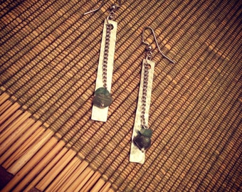 Silver and Green Jade Dangle Earrings