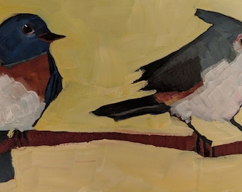Western bluebird and titmouse original oil painting he