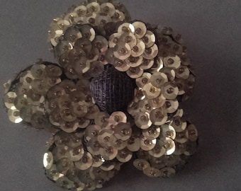 Gold sequin flower brooch