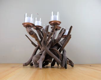 Driftwood Candleholder,Candelabra,Sculpture,Beach Decor,Coastal,Driftwood Decor,Nautical Decor,Wedding Decor,Wood.Centerpiece,Cottage,Rustic