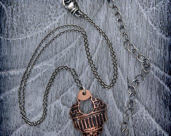 Rustic Etched Copper Pendant Necklace