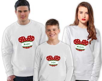 10% off Christmas Jumpers | Disney Bauble Family Christmas Sweatshirt | Women's/Men’s/Unisex/Kid’s Jumper | White, Blue, Red, Green