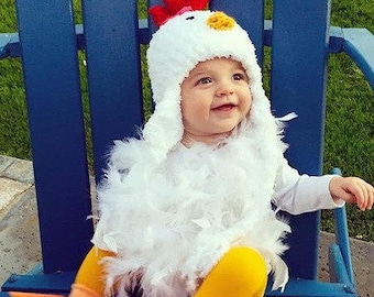 Baby Chicken Costume - Chicken Hat - Baby Chicken Hat, Booties and Feathered Romper - Soft Chicken Baby Costume Hat - by JoJosBootique