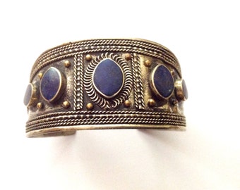 Vintage Lapis Lazuli mixed metals AfghanTribal cuff bracelet Kuchi