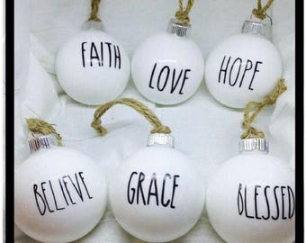 Farmhouse Christmas ornaments, farmhouse white Christmas ornaments, farmhouse Christmas ornament Decor