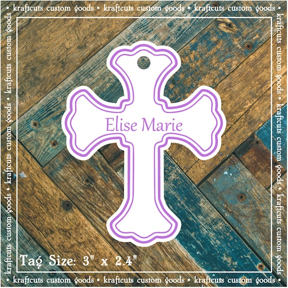 Baptism, Christening or First Communion Religious Cross Favor Tags - Baby Girl or Baby Boy Lavender Large #200L - Qty: 20 Tags