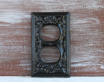 Black Outlet Cover, Electrical Outlet Plate, Wall Plug Cover Metal Outlet Plate Cover, Cast Iron Fleur de lis cover plate, Wall Socket Cover