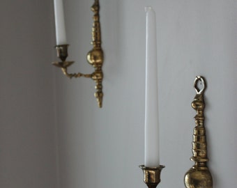 Pair of Vintage Brass Candlestick Wall Sconces