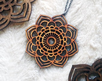 Mandala Statement Necklace - Wood Necklace, Laser Cut Jewelry, Statement Necklace, Mandala Necklace, Gift for Women, 5th Anniversary Gift