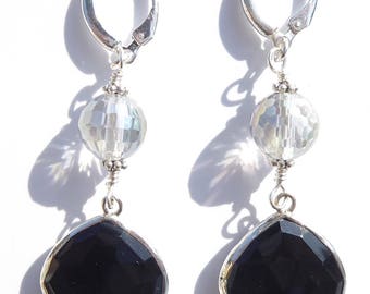 Black Onyx Earrings, Mystic Quartz Earrings, Gemstone Earrings, Black Gemstone, Sterling Wire-wrapped Earrings