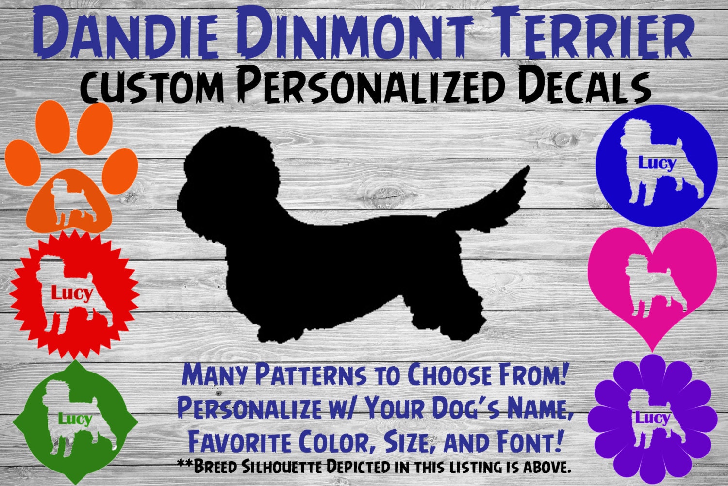 Download Dandie Dinmont Terrier Personalized Dog Silhouette Vinyl Decal