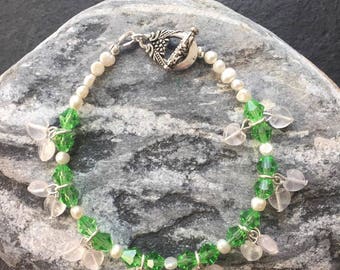 Czech Glass and Rose Quartz Bracelet