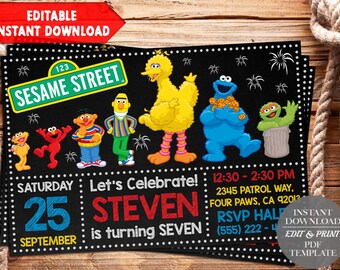 INSTANT DOWNLOAD-Sesame Street Invitation, Sesame Street Birthday Invitation, Sesame Street Birthday Card, Sesame Street invites, Sesame Tag