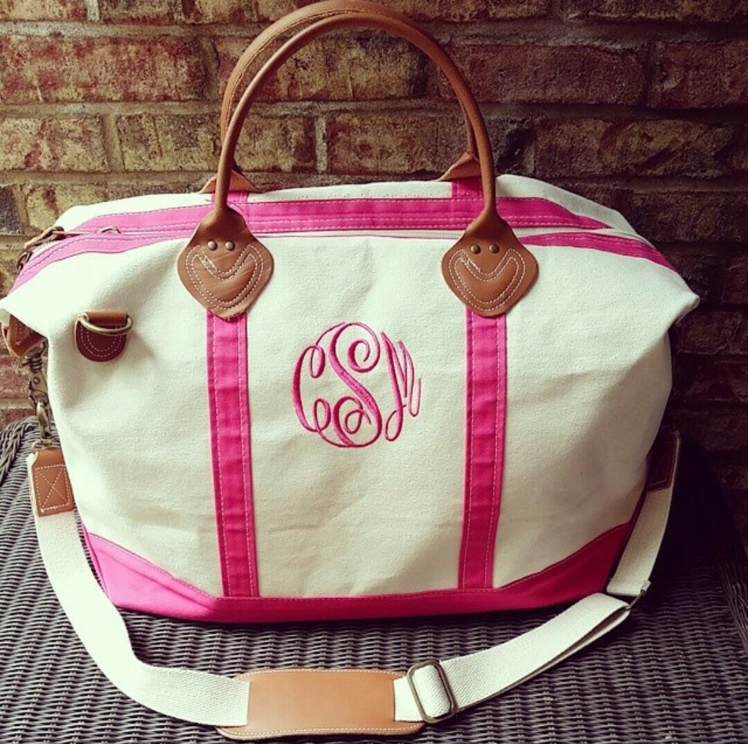 Large Hot Pink Canvas Weekender with Leather Handles Font